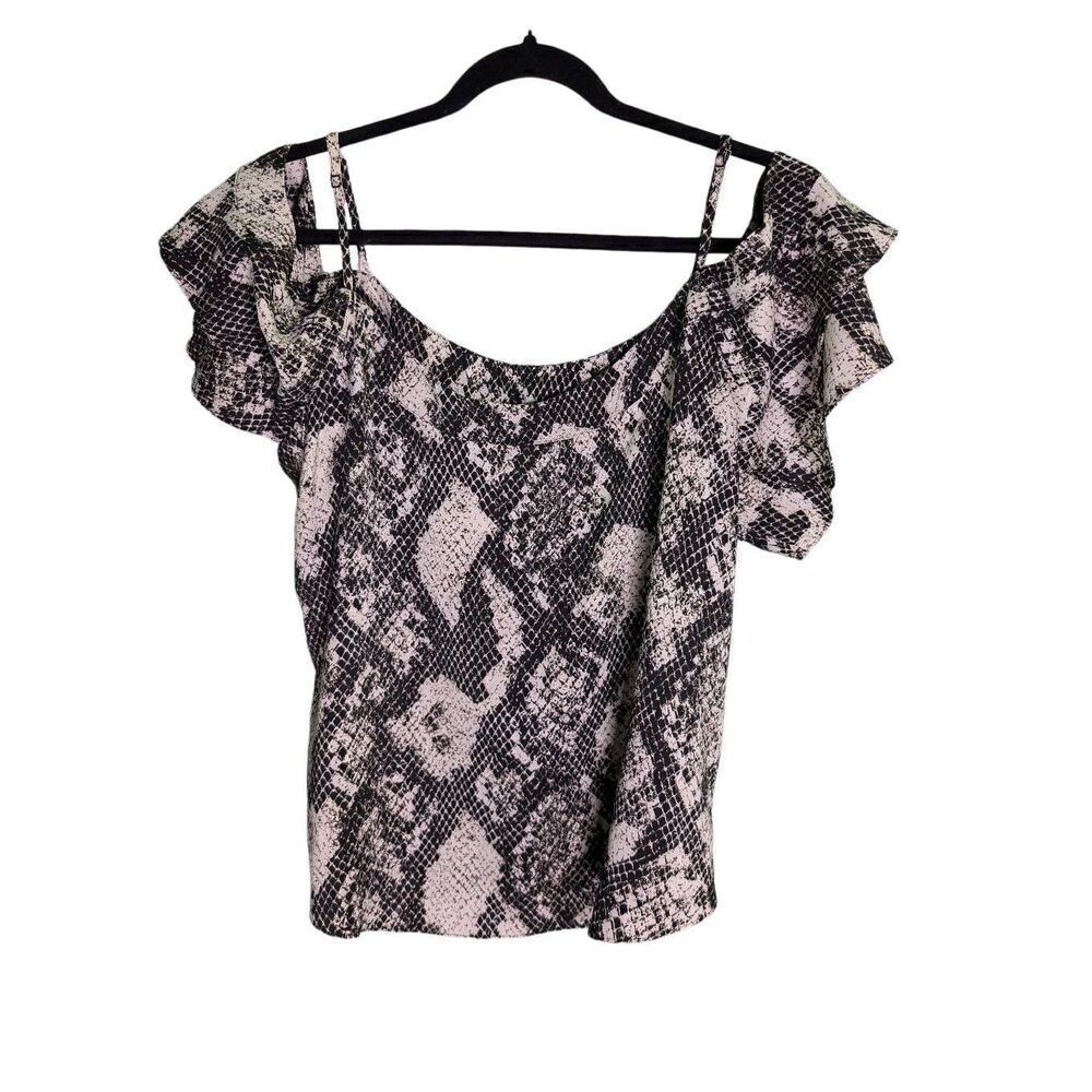 New York & Company Snake Print Cold Shoulder Top Women's Medium